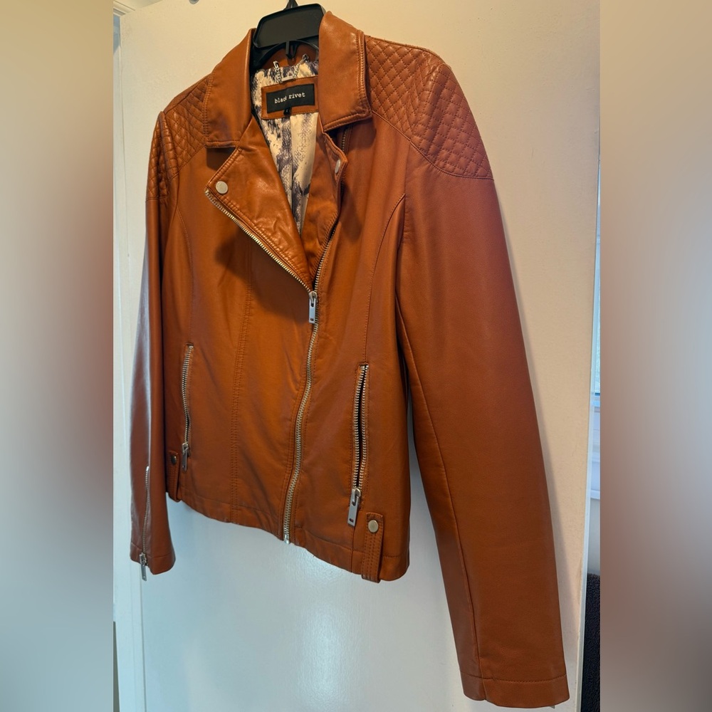 Black Rivet Brand - Brown Faux Leather Moto Jacket | Quilted | Size L